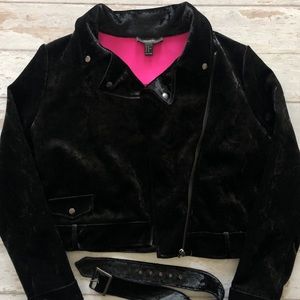 Forever 21 Plus Crushed Velvet Moto Jacket with Belt